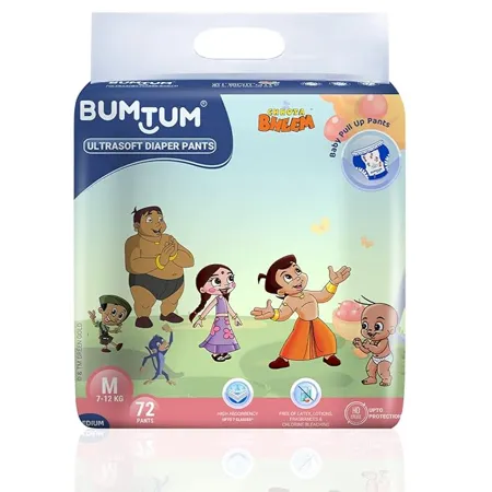Bumtum Chota Bheem Medium Baby Diaper Pants 72 Count Leakage Protection Infused With Aloe Vera Cottony Soft High Absorb Technology Pack of 1 
