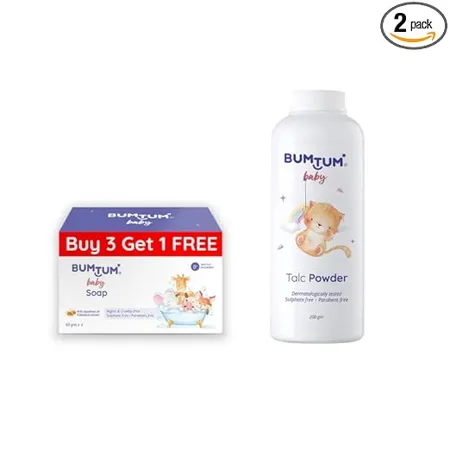 Bumtum Paraben Free Baby Soap 4N x 50 Gram Baby Talc Powder 200 Gram Combo