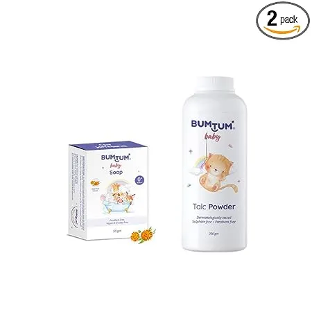 Bumtum Paraben Free Baby Soap 50Gram Pack of 1 Baby Talc Powder 200 Gram Combo