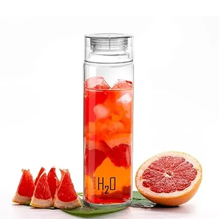 CELLO H2O Glass Fridge Water Bottle with Plastic Cap 920 Milliliters Clear