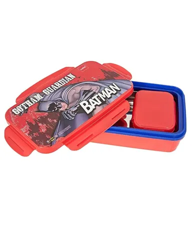 CELLO HI Lunch Big Deluxe Insulated Lunch Box with Inner Steel and Stainless Steel Veg Box Attractive Batman Print Red