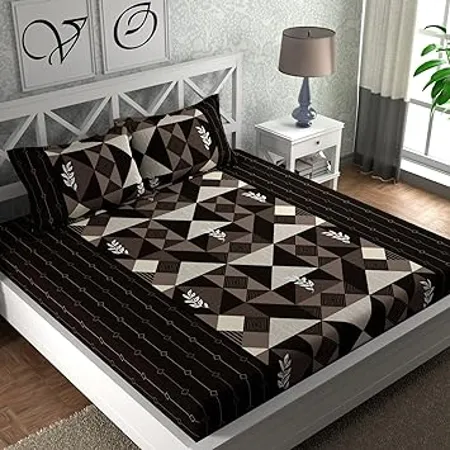 CG HOMES Bed Sheet Bedsheet for Double Bed Double Bedsheet Printed Flat Bedsheet Set Budget Friendly Bed Sheet for Double Bed Brown 