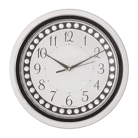 CHRONIKLE Designer Round Plastic Case Analog Wall Clock for Living Room Home Decorations Office Gifts Size 31 x 4 2 x 31 CM Color Silver Weight 635 Gram 