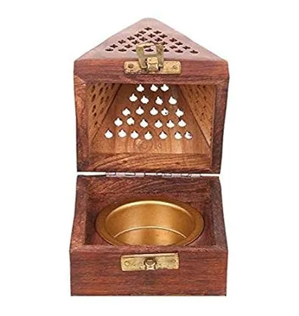 CRAFTSLY SHOPPEE Handmade Rosewood Wooden Incense Sticks Pyramid Box Fragrance Stand Holder Agarbatti Dhoop 3 Inch Brown 
