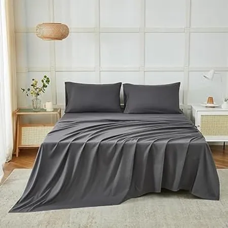 CULTIVER Bedsheet for Double Bed Plain Colour King Size with 2 Pillow Covers Queen Solid Colour Bedsheet Ultra Soft Brushed Micro Fabric Shrink Fade Resistant 90x100 Inches Dark Grey Color 