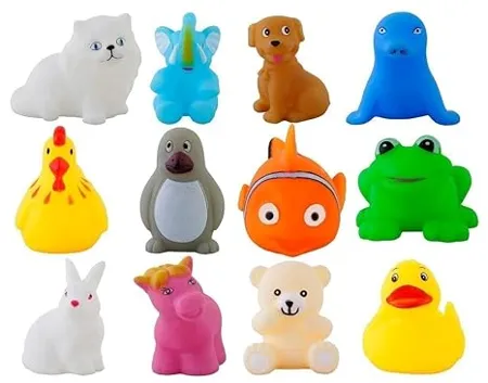 Cable World Baby Bath Toy Set of 12 Pcs Chu Chu Colorful Animal Shape Toy Multicolor Multi Design 