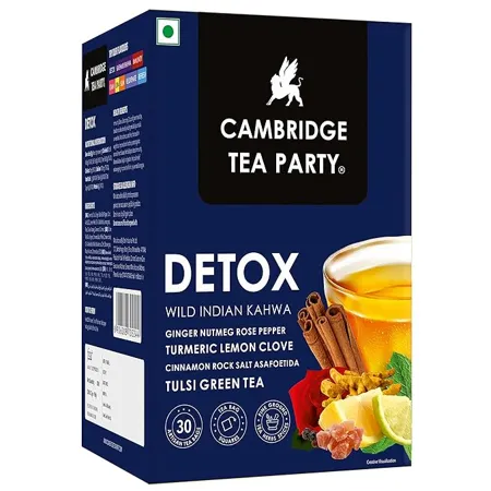 Cambridge Tea Party Detox Wild Indian Kahwa Green Tea Immunity Booster 40 Tea Bag Sticks