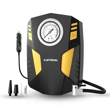 Catron Car Tyre Inflator One Year Warranty Air Compressor Pump ABS Plastic and Metal DC 12V Portable Air Compressor Car Tyre Pump Emergency LED Flashlight for Car Tyres Bike and Other Inflator