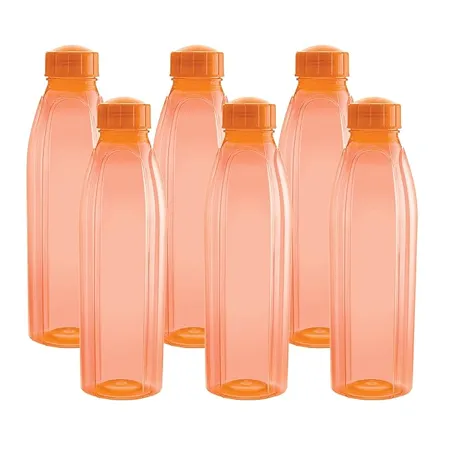 Cello Crystal PET Fridge Bottle Set 1 Litre Set of 6 Orange