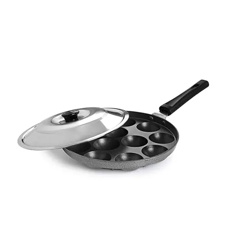 Cello Non Stick 12 Cavity Appam Patra Single Handle with Stainless Steel Lid