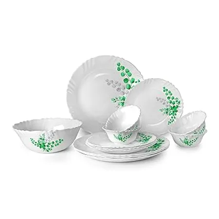 Cello Opalware Aqua Leaves Dinner Set 13 Units White