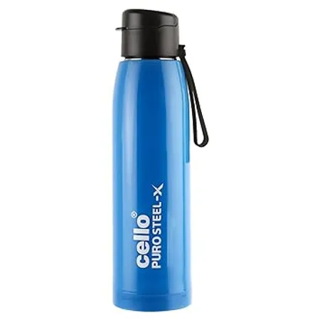 Cello Puro Steel X Cooper 900 Water Bottle with Inner Steel and Outer Plastic Rust Proof and Leak Proof Wide Mouth for Easy Cleaning 740ml Blue