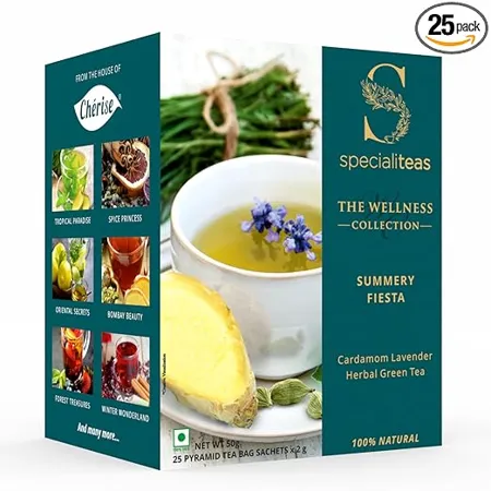 Cherise Specialiteas Summery Fiesta Cardamom Lavender Herbal Green Tea 2 g x 25 Pyramid Tea Bags 