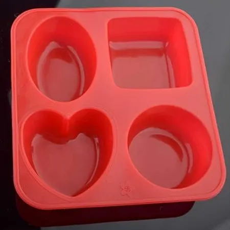Clazkit Silicone Circle Square Oval and Heart Shape Soap Cake Making Mould Multicolor