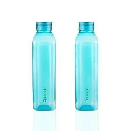 Clazkit Venice Plastic Water Bottle Pack of 2 Blue 1 Litre