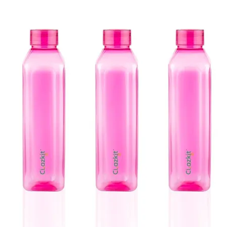 Clazkit Venice Plastic Water Bottle Pack of 3 Cherry Red 1 Litre