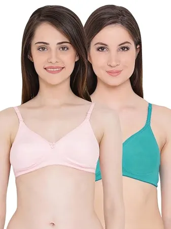 Clovia Women s Pack of 2 Cotton Rich Lightly Padded Non Wired Multiway T Shirt Bra
