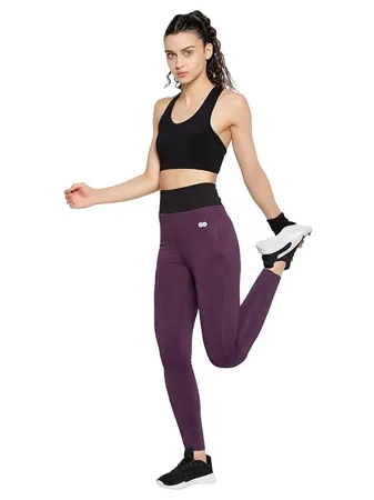 Clovia Women s Snug Fit High Rise Active Tights in Purple