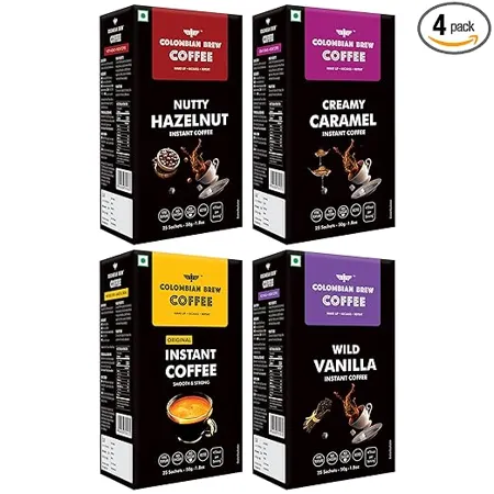 Colombian Brew Hazelnut Instant 50g Caramel Instant 50g Vanilla Instant 50g Pure Instant Coffee Powder 50g No Sugar Vegan Gift Pack Box Diwali Rakhi Buy 3 Get 1 Free