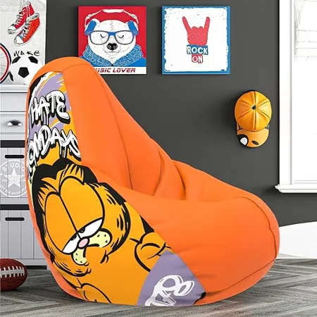 ComfyBean Bag with Beans Filled 4XL Official Garfield Bean Bags for Adults Max User Height 5 5 6 Ft Weight 70 99 Kgs Model Garfield ARTWORK 17 Orange 
