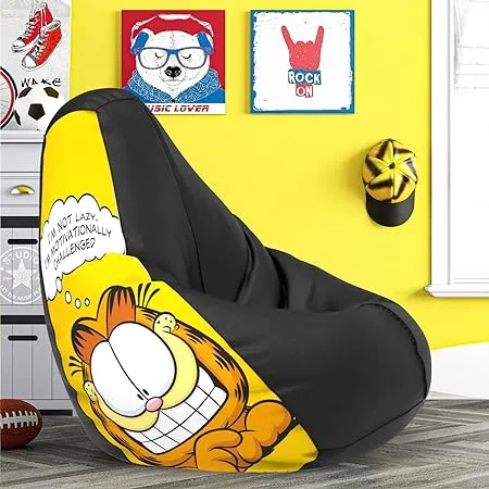 ComfyBean Bag with Beans Filled 4XL Official Garfield Bean Bags for Adults Max User Height 5 5 6 Ft Weight 70 99 Kgs Model Garfield Artwork 9 Black 