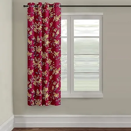 Cortina 1 Piece Floral Design Panel Eyelet Polyester Window Curtain 5 Feet Maroon