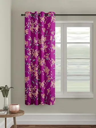 Cortina 1 Piece Floral Design Panel Eyelet Polyester Window Curtain 5 Feet Pink