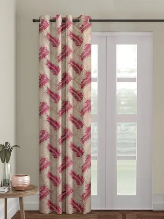 Cortina 1 Piece Leaf Design Panel Eyelet Polyester Door Curtain 7 Feet Pink