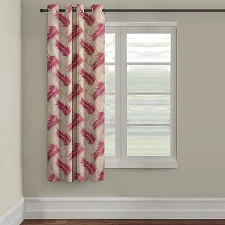 Cortina 1 Piece Leaf Design Panel Eyelet Polyester Window Curtain 5 Feet Pink