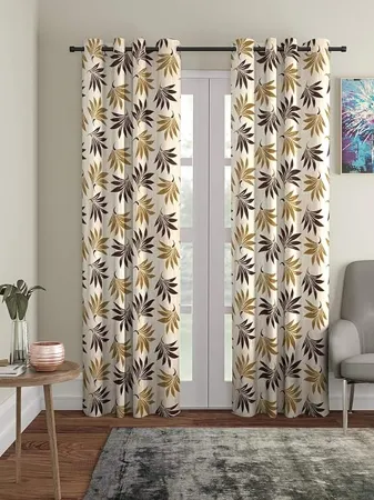 Cortina 2 Piece Floral Design Panel Eyelet Polyester Long Door Curtains 9 Feet Brown