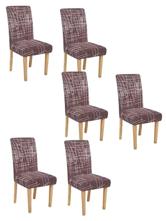 Cortina Dining Chair Slipcovers Protection Chair Covers Abstract Print Tweed Design Removable Washable Universal Fit Super Soft Stretchy Polyester Spandex Kitchen Hall Pack of 6