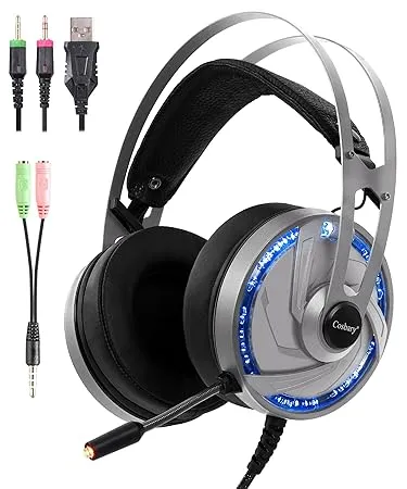Cosbary 7 1 Wired Over Ear USB Gaming Headset with Mic RGB Noise Cancelling Adjustable Padded Headband and Ear Cushions 50mm Drivers widely Compatible for Long time Gaming Black HK101 