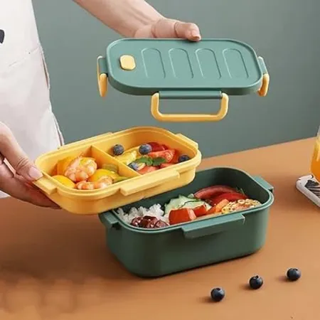 Crackles Modern Design Double Layer Lunch Box for School Kids Girls and Boys and for Men and Women in Offices Random Color Will be Sent 