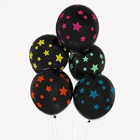 Crackles Star Printed Black Balloons for Birthday Decorations Baby Shower Anniversary New Year etc Pack of 6