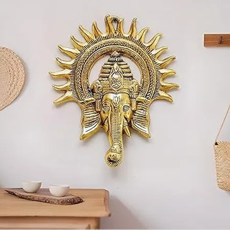 CraftVatika Diwali Gift Item for home Decoration Metal Ganesha Ganpati Lord Ganesh Statue Idol Wall Hanging Sculpture Lucky Feng Shui Wall Decor Showpiece Figurines Golden 1 
