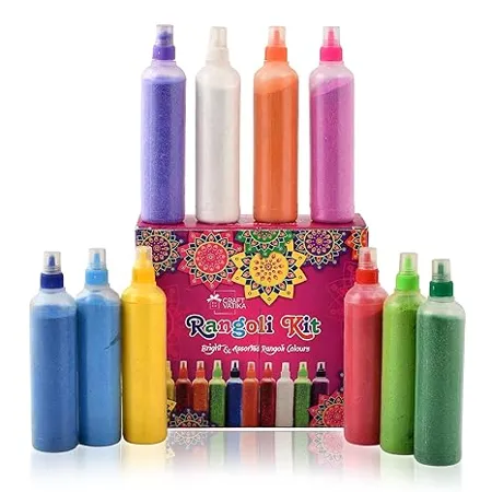 CraftVatika Rangoli Colour Powder Tube Kit Diwali Decoration Items Bottles Tool Floor Art Rang for Home Navratri Pongal Pooja Mandir Decor Set of 10 