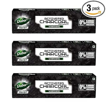 DABUR Herb L Activated Charcoal Toothpaste 360G 120Gx3 Pack Of 3 Black Gel Toothpaste Whitening Fluoride Free Fights Plaque Extrinsic Stains With Power Of Mint Cool Refreshing Mouth Experience