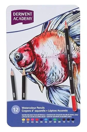 Derwent Academy Watercolour Pencils Tin Set of 12 Blue Multi