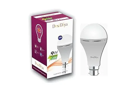 Desidiya 9 Watt B22 Base 6500k Inverter Rechargeable Emergency LED Bulb for Home Outdoor Crystal White Pack of 1 