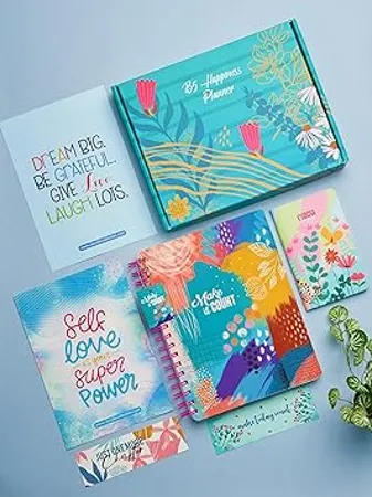 Doodle I The Happiness 2024 Planner Kit I Undated B5 Planner 250 Stickers Bookmarks Pocket Planner with Premium Gift Box Tear Away Note Cards Quote Cards Activity Pages To do lists I 268 Pages I 80 GSM I Wiro Bound Make it Count 