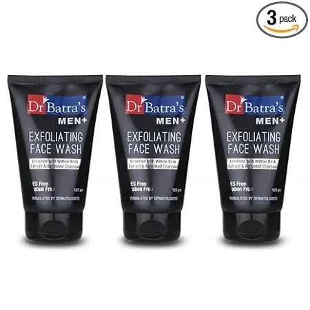 Dr Batra s Men Exfoliating Face Wash Enriched With Willow Black Extract Activated Charcoal SLS Paraben free Suitable for all skin type 125g Pack of 3 