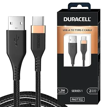 Duracell USB Type C 3A Braided Sync Quick Charging Cable 3 9 Feet 1 2M QC 2 0 3 0 Compatible with Samsung MI Realme all C type devices Rapid Data Transmission Series 1 Black