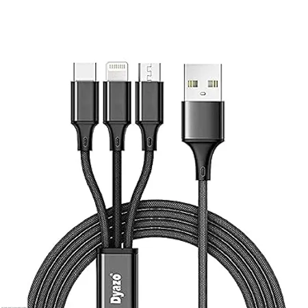 Dyazo 2 4 Amp 1 Meter Nylon Braided 3 In 1 Mobile Charging Usb Cable Compatible For All Smartphone Iphones And Type C Devices Black 