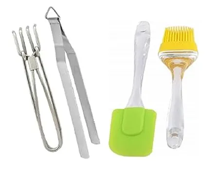 Dynore Kithcen Multiutility Set of 4 Chimta Pakkad Oil Brush Spatula 
