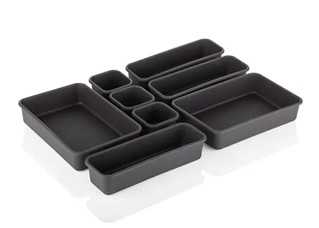 E COSMOS Plastic Interlocking Cutlery Drawer Desk Organizer Divider Tray Dark Grey 8 Pieces 