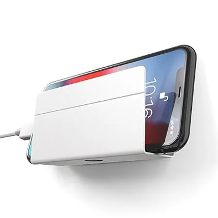 ELV Wall Mount Mobile Holder Mobile Stand for All Smartphones with Strong Adhesive Strips Compatible with iPhone Smartphone and Mini Tablet White Black