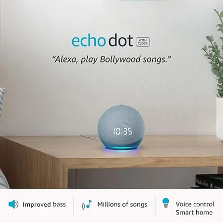 Echo Dot 4th Gen 2020 release with clock Next generation smart speaker with powerful bass LED display and Alexa Blue 