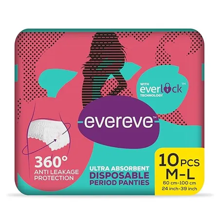 EverEve Ultra Absorbent Disposable Period Panties M L 10 s Pack 0 Leaks Sanitary protection for women Girls Maternity Delivery Pads 360 Protection Postpartum Overnight use Heavy Flow