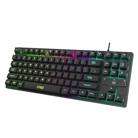 EvoFox Fireblade Wired TKL Gaming Keyboard with Breathing Effect Backlit Keyboard Membrane Mixed Color Lighting Floating Keycaps 19 Anti Ghosting Keys Windows Lock Key Braided cable Black 