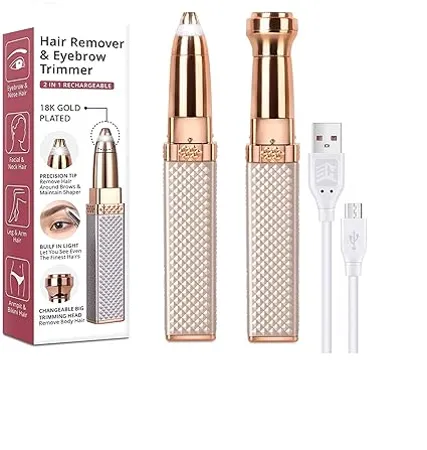 Eyebrow Trimmer for Women 2 in 1 Rechargeable Facial Hair Remover with Replaceable Heads Professional Painless Personal Hair Removal Eyebrow Razor with Indicator Lights Rose Gold GOLD 